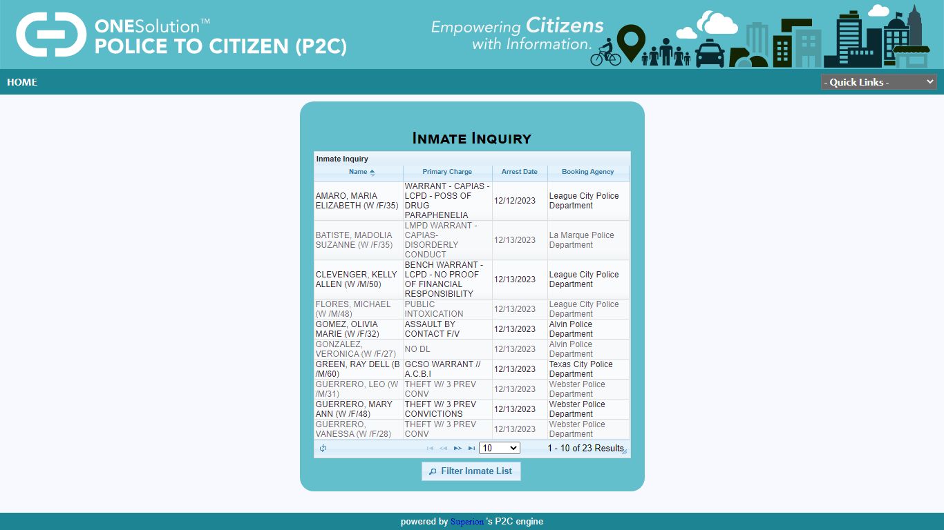 Inmate Inquiry - League City / Webster / Nassau Bay / Friendswood ...