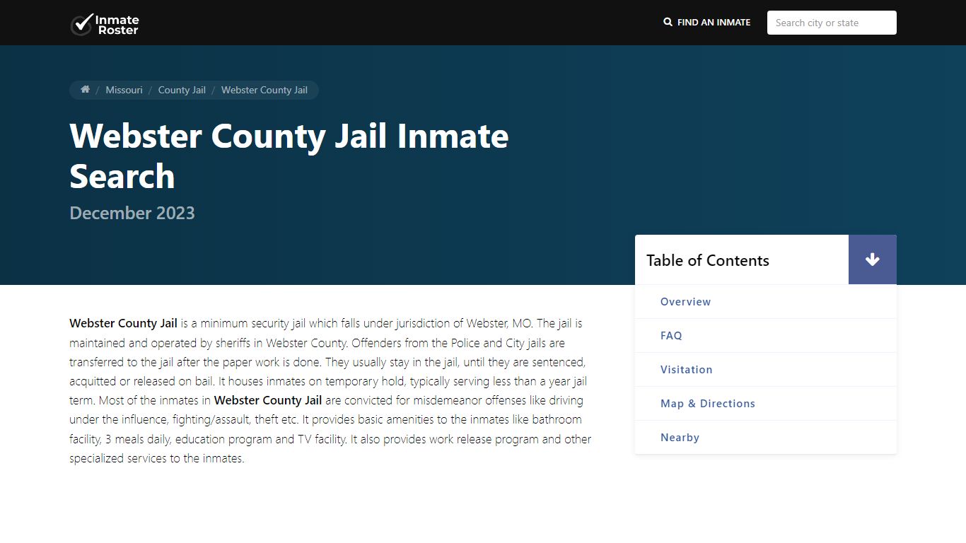 Inmate Search | Webster County Jail - Marshfield, MO